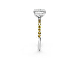 White gold Radiant Cut Diamond Solitaire Ring with Round with Yellow Sapphire side stone Pavé Band and Prong Setting_38