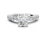 White gold Radiant Cut Diamond Solitaire Ring with Shared Prong Pavé Band and Four-Prong Setting_135