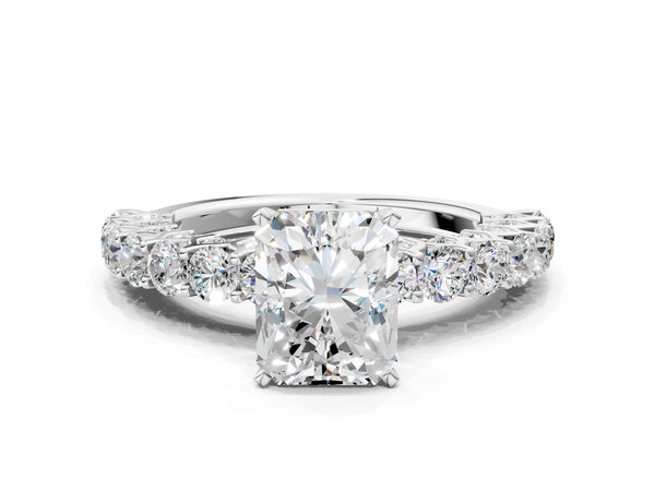 Sterling Silver Radiant Cut Double Row Pave Engagement Ring Setting with Open Shared Prongs