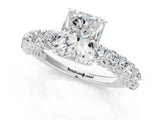 White gold Radiant Cut Diamond Solitaire Ring with Shared Prong Pavé Band and Four-Prong Setting_136