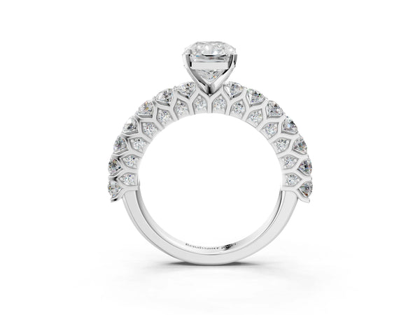 Sterling Silver Radiant Cut Double Row Pave Engagement Ring Setting with Open Shared Prongs