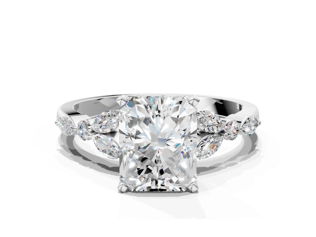White gold Radiant Cut Diamond Solitaire Ring with Side Stones and Four-Prong Setting_72