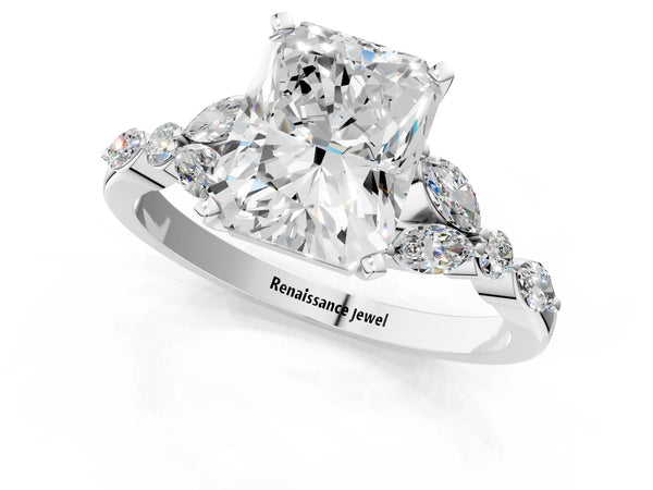 Platinum Radiant Cut Marquise Side Stone Engagement Ring Setting