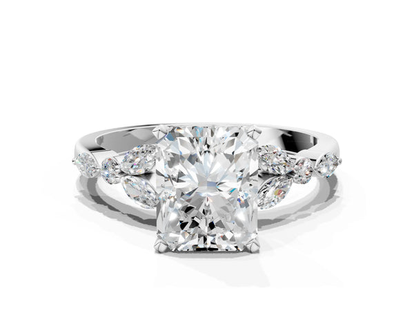 White Gold Radiant Cut Marquise Side Stone Engagement Ring Setting