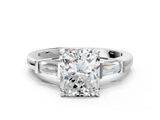 White gold Radiant Cut Diamond Solitaire Ring with Tapered Baguette Accents and Four-Prong Setting_106