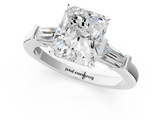 White gold Radiant Cut Diamond Solitaire Ring with Tapered Baguette Accents and Four-Prong Setting_107