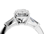 White gold Radiant Cut Diamond Solitaire Ring with Tapered Baguette Accents and Four-Prong Setting_110
