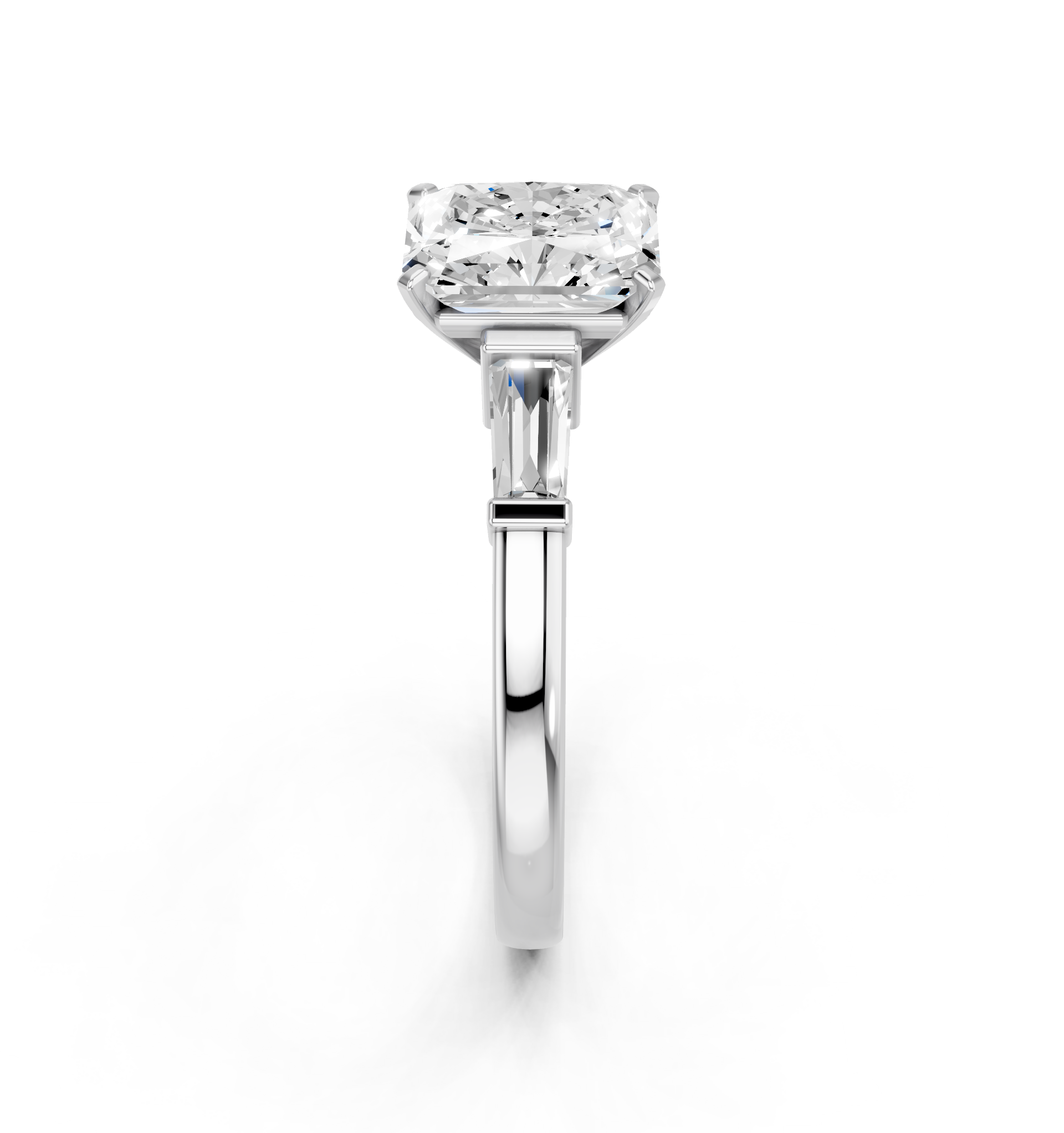 White gold Radiant Cut Diamond Solitaire Ring with Tapered Baguette Accents and Four-Prong Setting_37