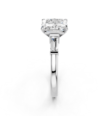 White gold Radiant Cut Diamond Solitaire Ring with Tapered Baguette Accents and Four-Prong Setting_37