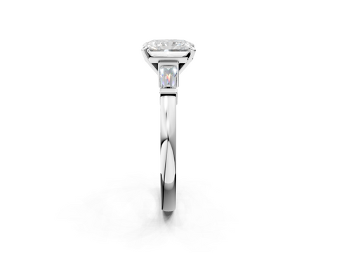 White gold Radiant Cut Diamond Solitaire Ring with Tapered Baguette Accents and Four-Prong Setting_91