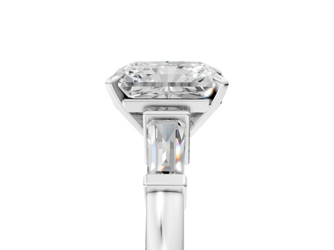 White gold Radiant Cut Diamond Solitaire Ring with Tapered Baguette Accents and Four-Prong Setting_94