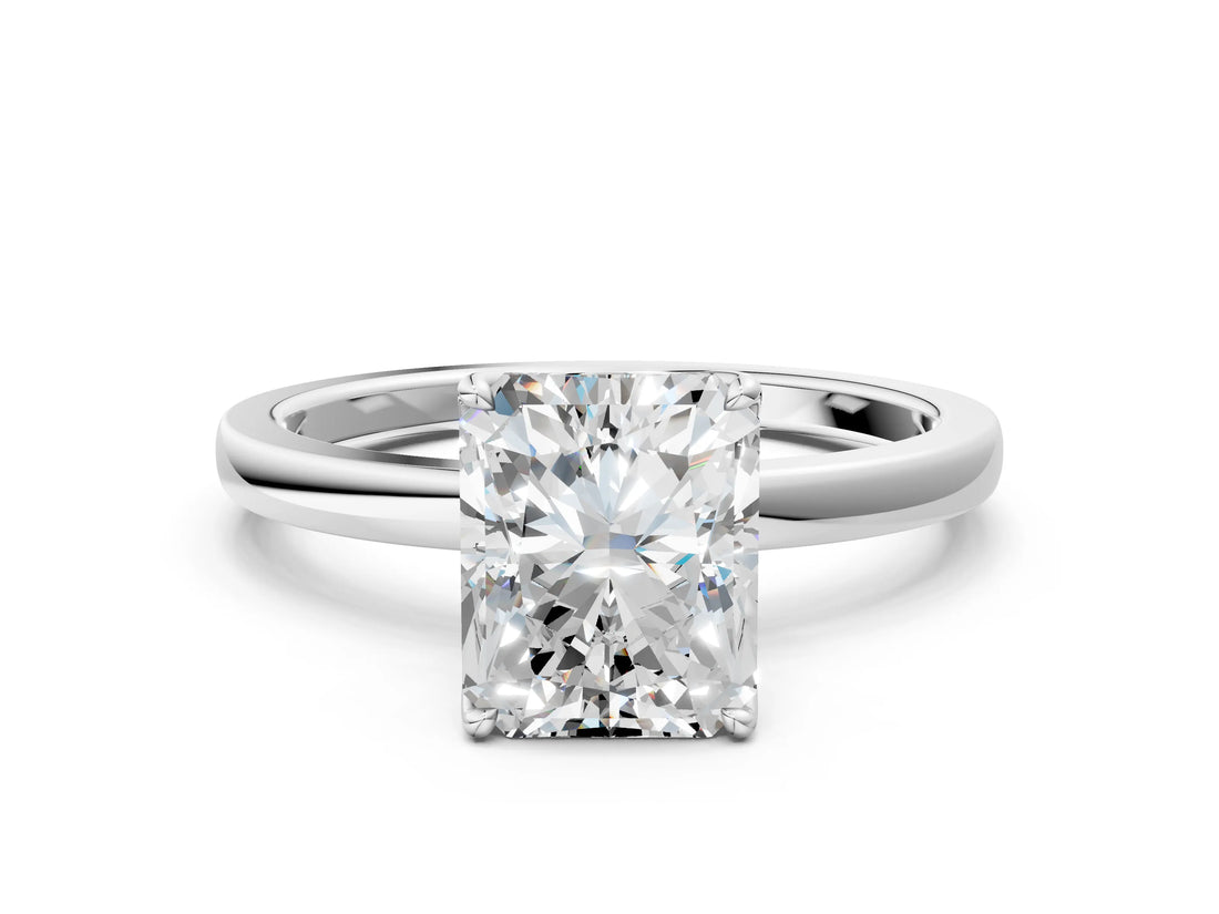 White gold Radiant Cut Diamond Solitaire Ring with Thin Band and Prong Setting_12
