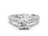 White gold Radiant Cut Diamond Solitaire Ring with Three-Row Pavé Band and Four-Prong Setting_45