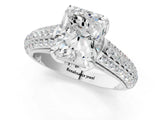 White gold Radiant Cut Diamond Solitaire Ring with Three-Row Pavé Band and Four-Prong Setting_46