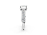 White gold Radiant Cut Diamond Solitaire Ring with Three-Row Pavé Band and Four-Prong Setting_47