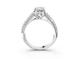 White gold Radiant Cut Diamond Solitaire Ring with Three-Row Pavé Band and Four-Prong Setting_48
