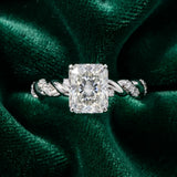 White gold Radiant Cut Diamond Solitaire Ring with Twisted Band and Pavé Accents_66