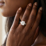 White gold Radiant Cut Diamond Solitaire Ring with U-Prong Diamond Band and Four Prong Setting_36