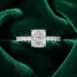 White gold Radiant Cut Diamond Solitaire Ring with U-Prong Diamond Band and Four Prong Setting_37