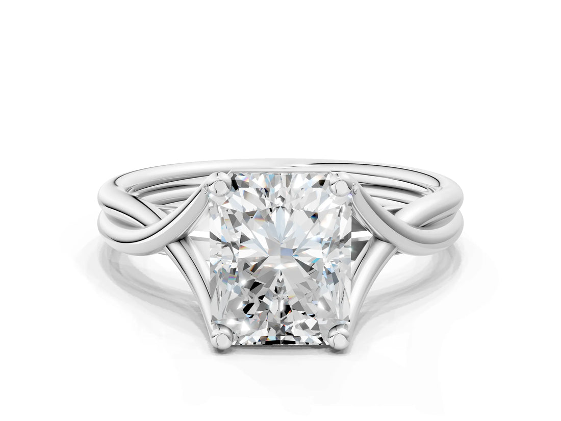 White gold Radiant Cut Diamond Solitaire Twist Band Prong Setting Ring_55