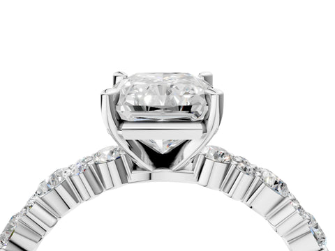 Silver 2.04 Carat E VS1 Radiant Diamond Side Stone Solitaire Ring with Round  and Four-Prong Setting