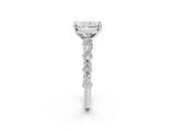 18K White Gold 5.10 Carat E VS1 Radiant Diamond Side Stone Solitaire Ring with Round and Four-Prong Setting