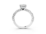 18K White Gold 5.10 Carat E VS1 Radiant Diamond Side Stone Solitaire Ring with Round and Four-Prong Setting