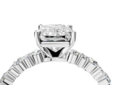 18K White Gold 5.10 Carat E VS1 Radiant Diamond Side Stone Solitaire Ring with Round and Four-Prong Setting