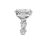 18K White Gold 5.10 Carat E VS1 Radiant Diamond Side Stone Solitaire Ring with Round and Four-Prong Setting