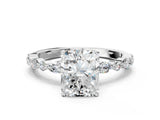 Silver 2.03 Carat F VS1 Radiant Diamond Solitaire with Side Stones on a Pavé Band and Four-Prong Setting