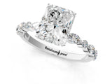 Silver 2.03 Carat F VS1 Radiant Diamond Solitaire with Side Stones on a Pavé Band and Four-Prong Setting