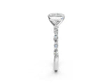 Silver 2.03 Carat F VS1 Radiant Diamond Solitaire with Side Stones on a Pavé Band and Four-Prong Setting