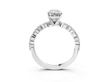 Silver 2.03 Carat F VS1 Radiant Diamond Solitaire with Side Stones on a Pavé Band and Four-Prong Setting