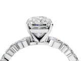 Silver 2.03 Carat F VS1 Radiant Diamond Solitaire with Side Stones on a Pavé Band and Four-Prong Setting