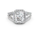 White gold Radiant Cut Diamond Split Shank Halo Ring with Four-Prong Setting_68