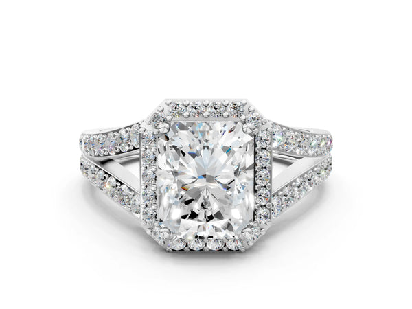 Sterling Silver Radiant Cut Halo Engagement Ring Setting with Narrow Pave Split Shank
