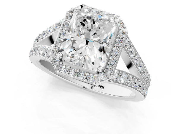 Sterling Silver Radiant Cut Halo Engagement Ring Setting with Narrow Pave Split Shank