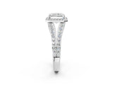 White gold Radiant Cut Diamond Split Shank Halo Ring with Four-Prong Setting_70