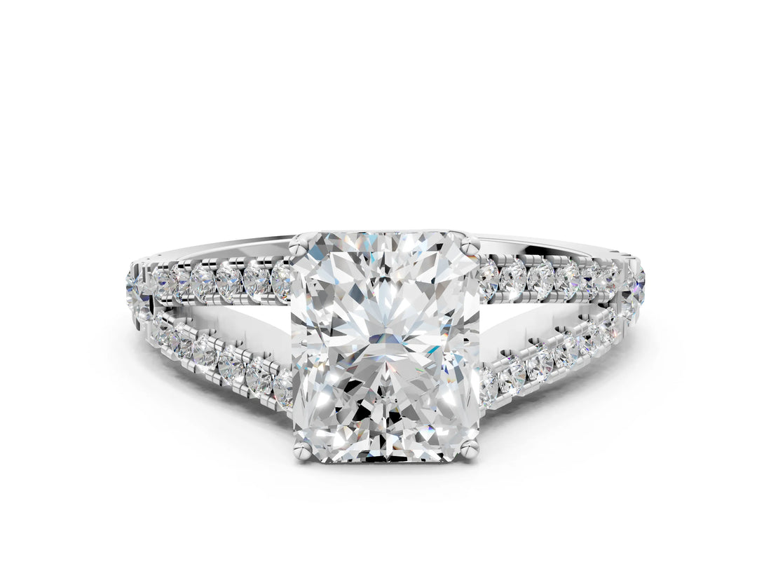 White gold Radiant Cut Diamond Split Shank Pavé Engagement Ring with Four-Prong Setting_91