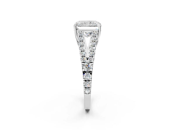White Gold Radiant Cut Solitaire Engagement Ring Setting with Graduated Pave Split Shank