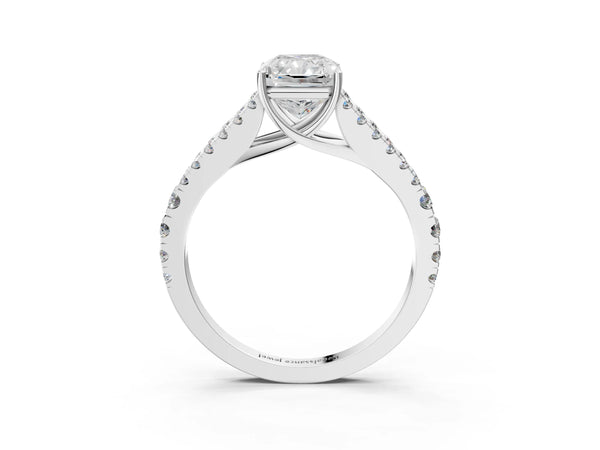 White Gold Radiant Cut Solitaire Engagement Ring Setting with Graduated Pave Split Shank