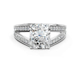 White gold Radiant Cut Diamond Split Shank Ring with Pavé Band and Four-Prong Setting_45