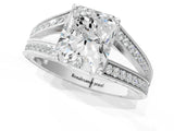White gold Radiant Cut Diamond Split Shank Ring with Pavé Band and Four-Prong Setting_46