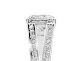 White gold Radiant Cut Diamond Split Shank Ring with Pavé Band and Four-Prong Setting_50