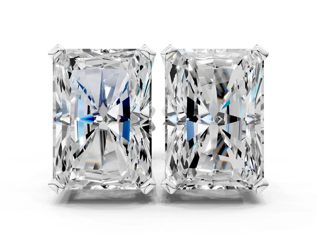 Silver 0.57 Carat F-G VS-SI Radiant Diamond Stud Earrings
