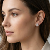 Silver 0.57 Carat F-G VS-SI Radiant Diamond Stud Earrings