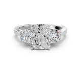 White gold Radiant Cut Diamond Three-Stone Engagement Ring with Prong Setting and Pavé Band_7