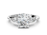 White gold Radiant Cut Diamond Three-Stone Ring with Pear Side Stones and Four-Prong Setting_76