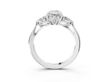 White gold Radiant Cut Diamond Three-Stone Ring with Pear Side Stones and Four-Prong Setting_79