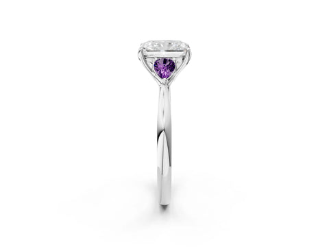 White gold Radiant Cut Diamond Three-Stone Ring with Pear with Amethyst side stone Side Stones and Prong Setting_26